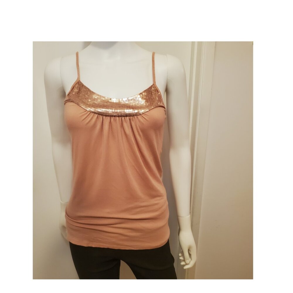 XS Pink Sequined Spaghetti Strapped Tank Top